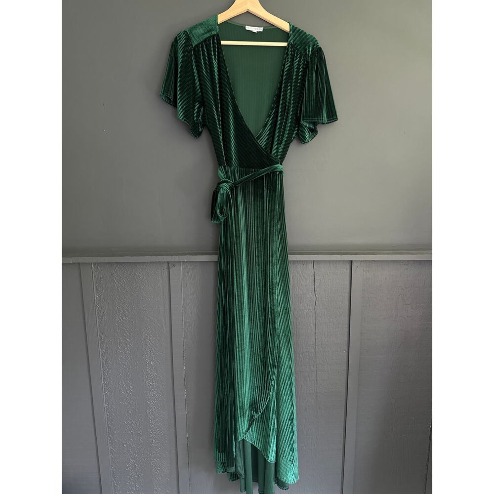 Baltic Born Andi Ribbed Emerald Green Midi Wrap Dress Size Large - Picture 4 of 12